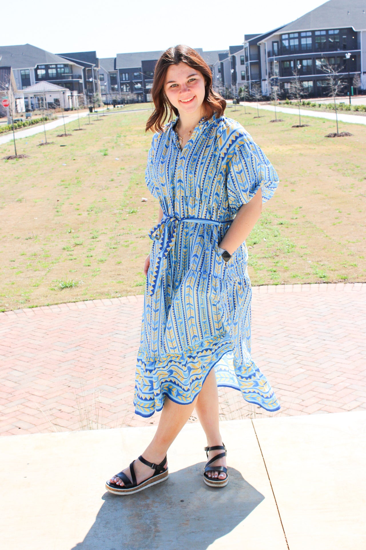 Stripe Vines Midi Print Dress