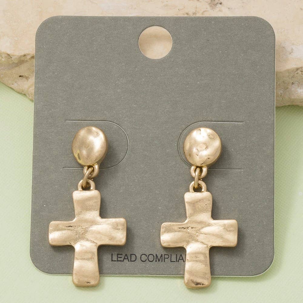 Vintage Metallic Cross Stud Dangle Earrings
