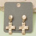 Vintage Metallic Cross Stud Dangle Earrings