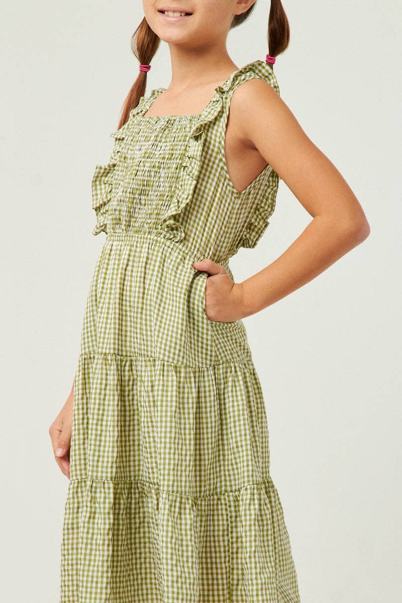 Girls Sleeveless Smocked Detail Ruffled Tiered Dress