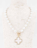 Pearl Acrylic Beaded with Pearlized White Cross 18" Necklace