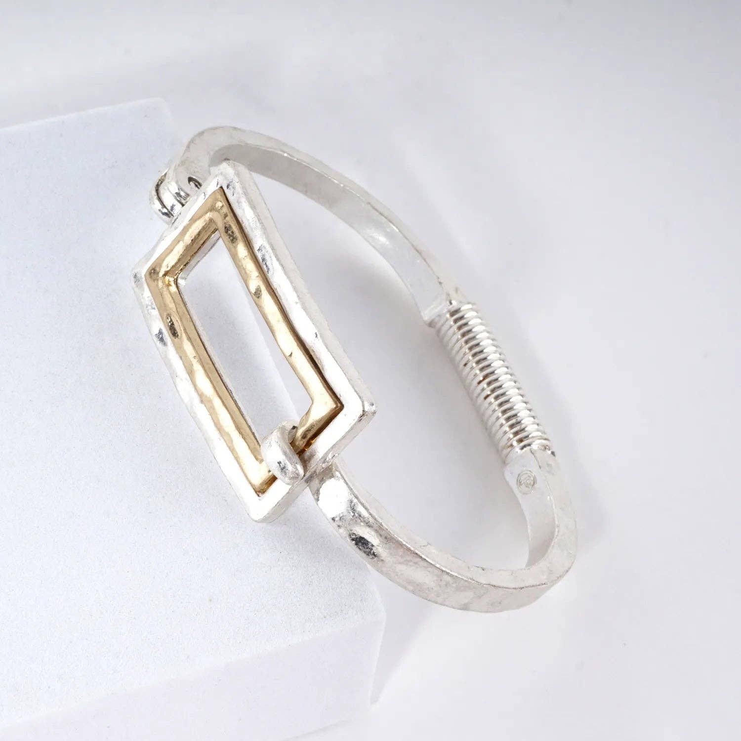 Wild Honey - Hammered Dual-Tone Rectangular Hook Hinge Bracelet