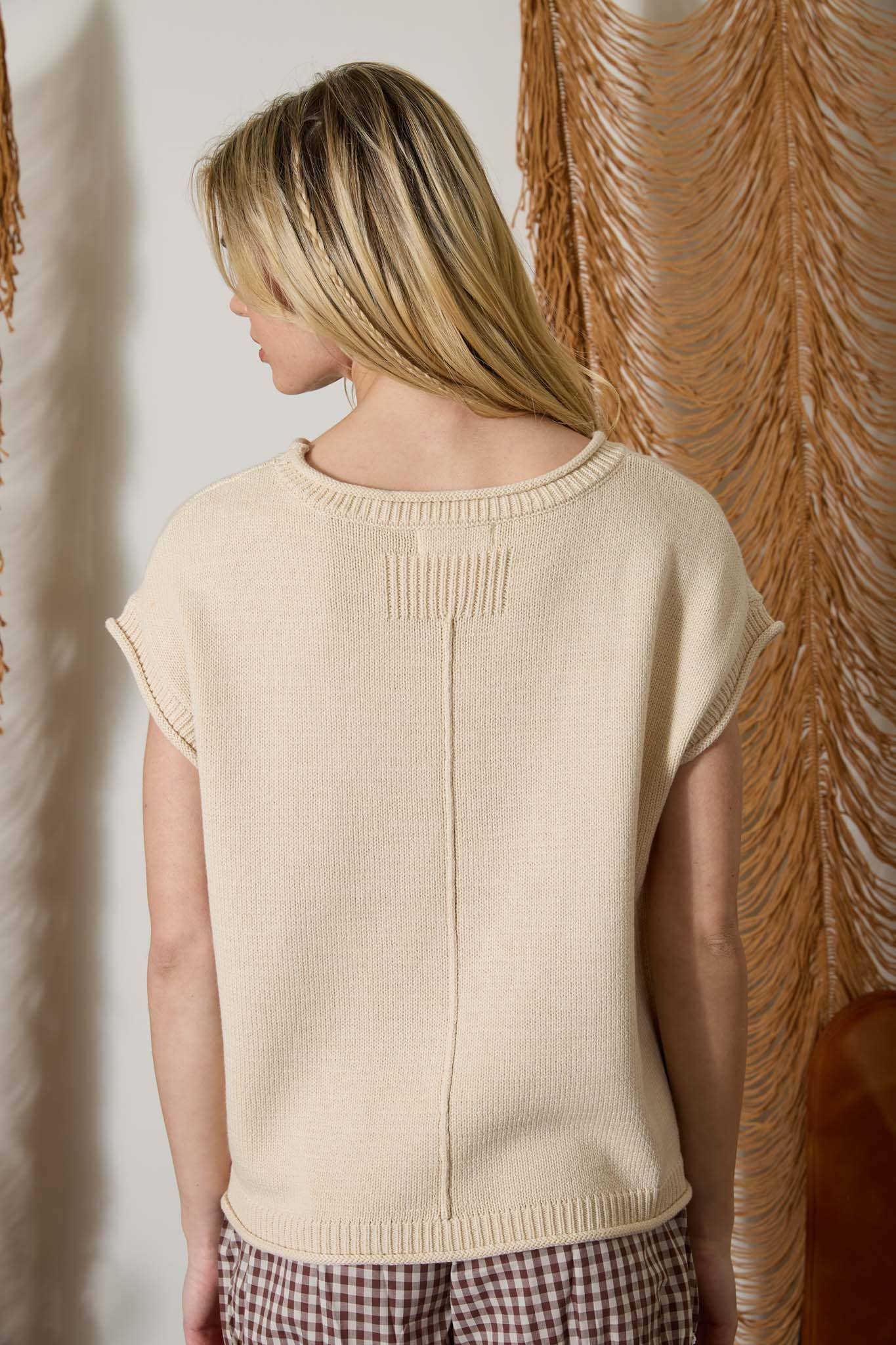 J.O.A - WESTERN EMBROIDERY SHORT SLEEVE KNIT SWEATER