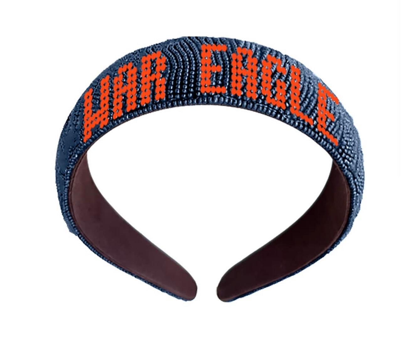 Orange and navy blue "War Eagles" beaded headband.
