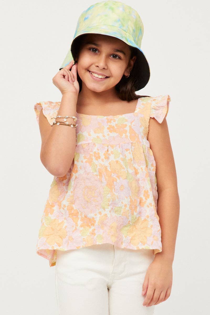 Hayden LA - Girls Textured Floral Button Back Ruffle Tank