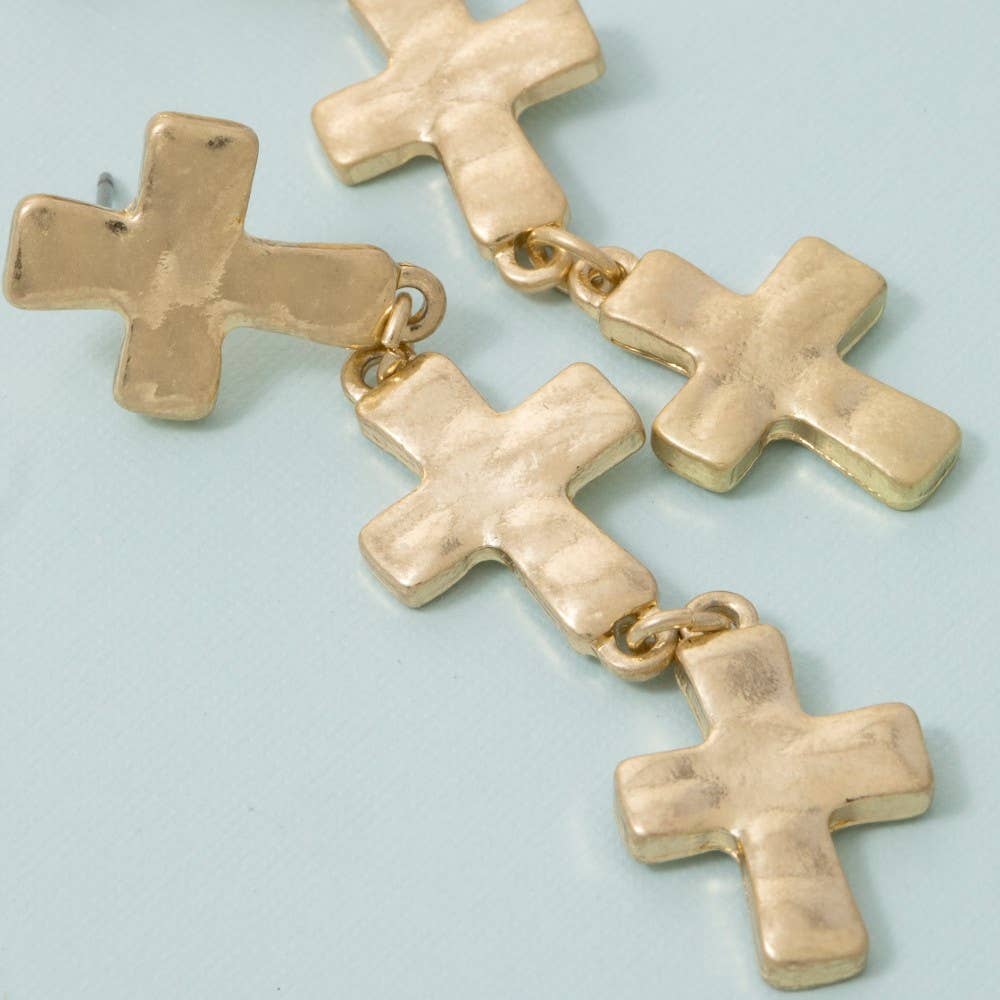 Vintage Metallic Cross Chain Dangle Earrings