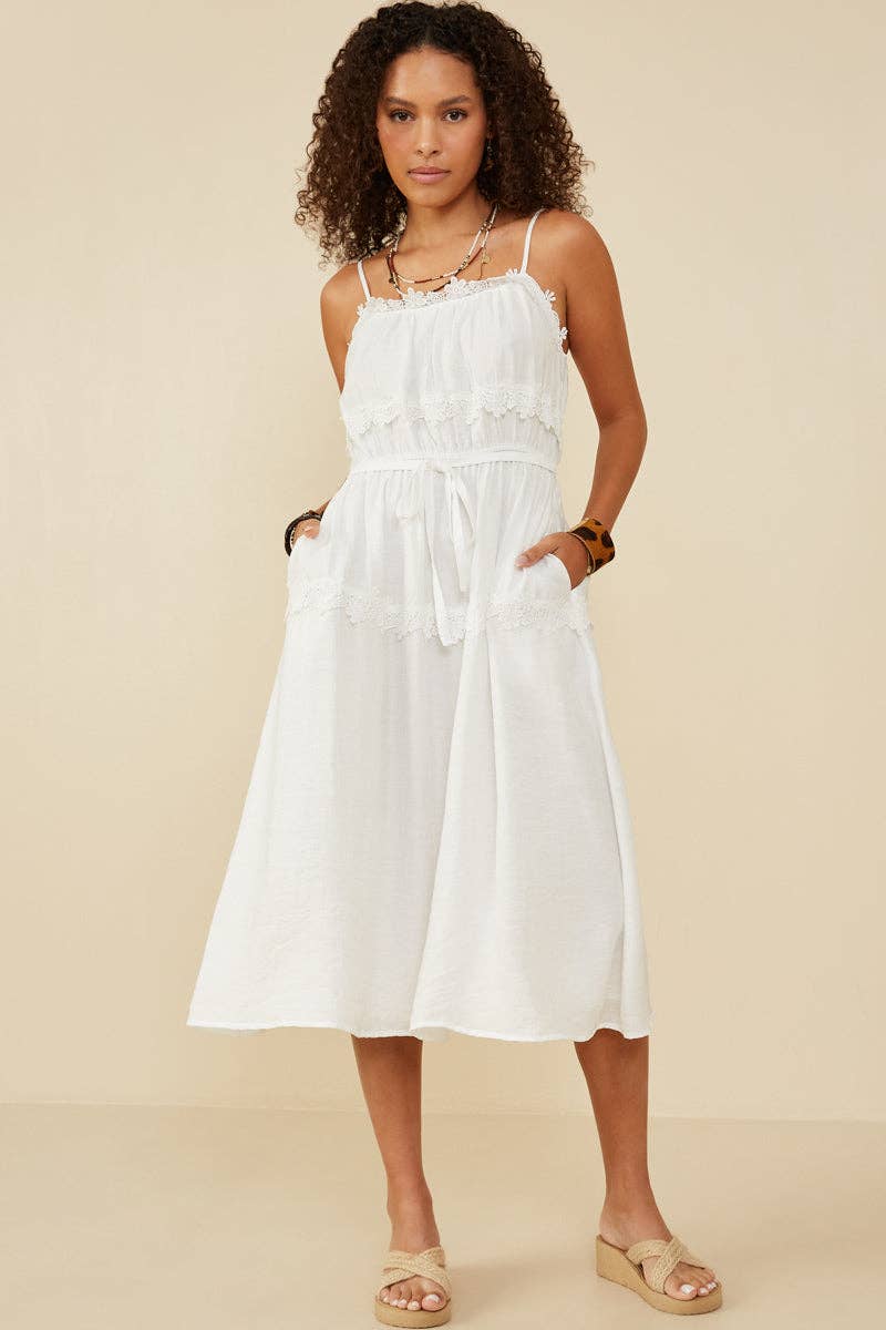 Womens Lace Trimmed Textured Tank Dress