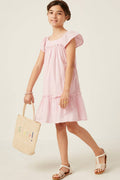 Girls Swiss Dot Ruffled Seamed Ruffle Shoulder Dress