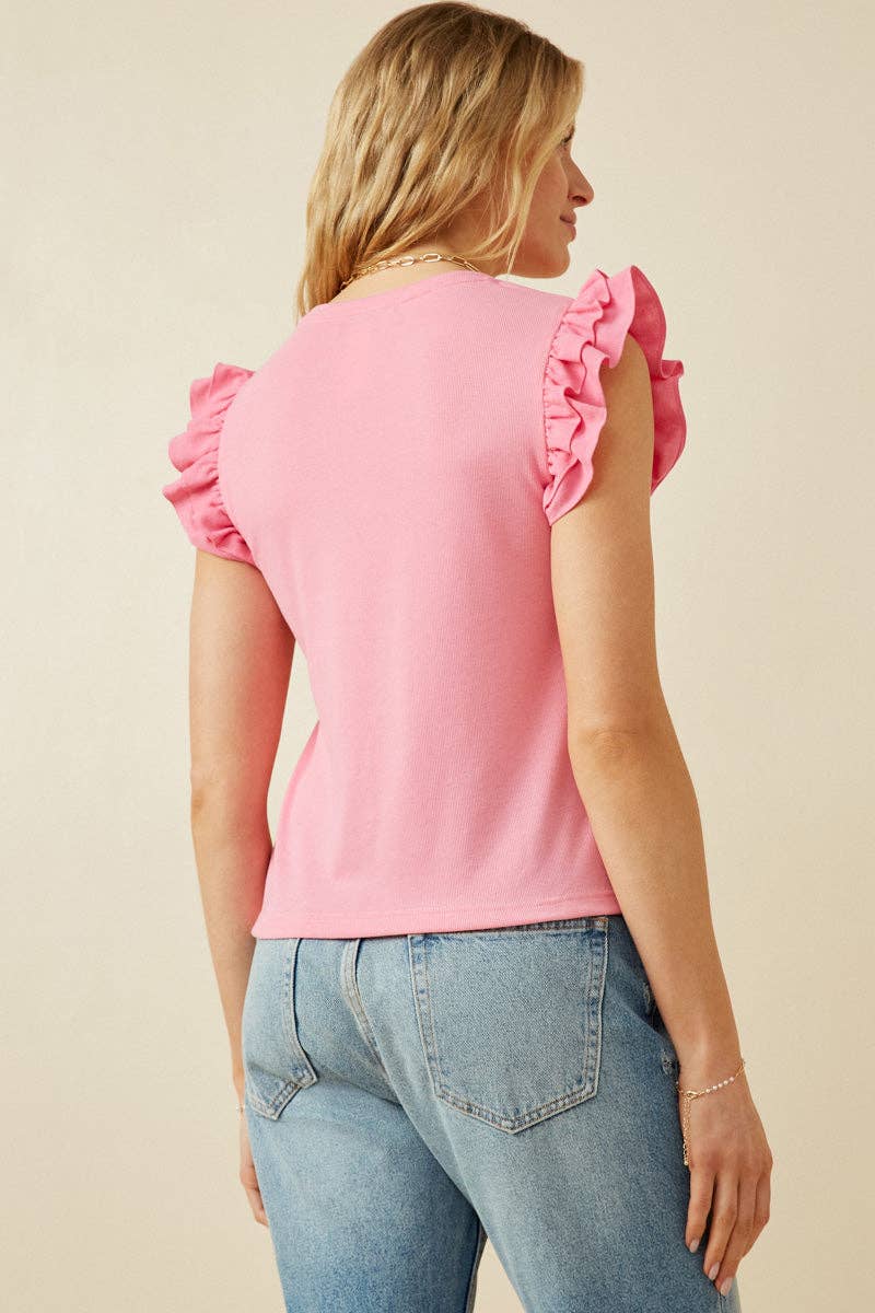 Womens Layered Ruffle Mix Media Ribbed Knit Tank