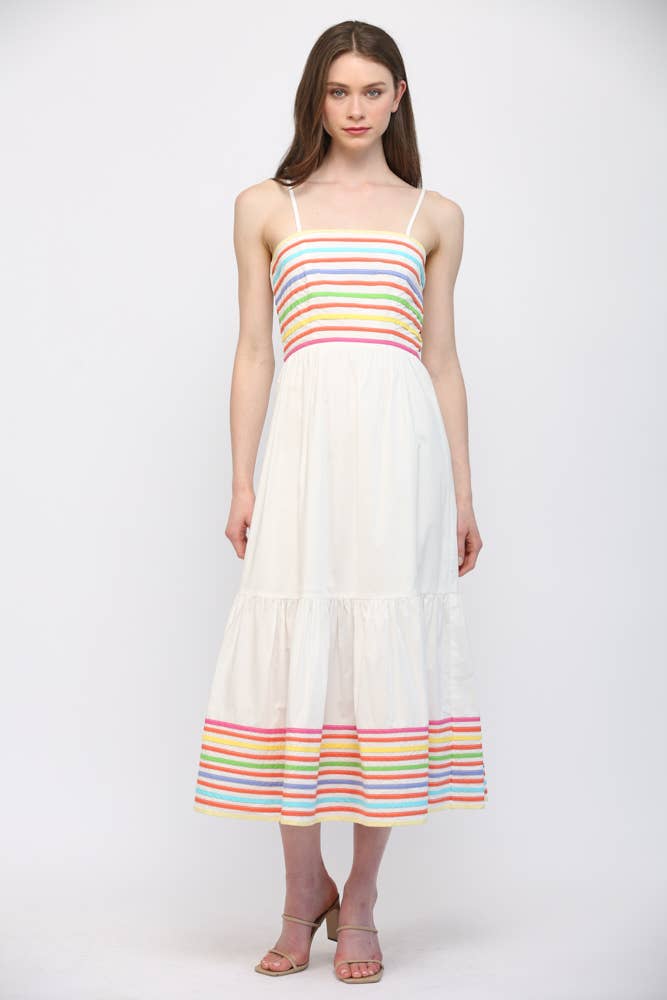 FATE - MULTI  COLOR STRIPE SPAGHETTI STRAP MIDI DRESS FD35886