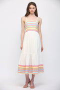 FATE - MULTI  COLOR STRIPE SPAGHETTI STRAP MIDI DRESS FD35886