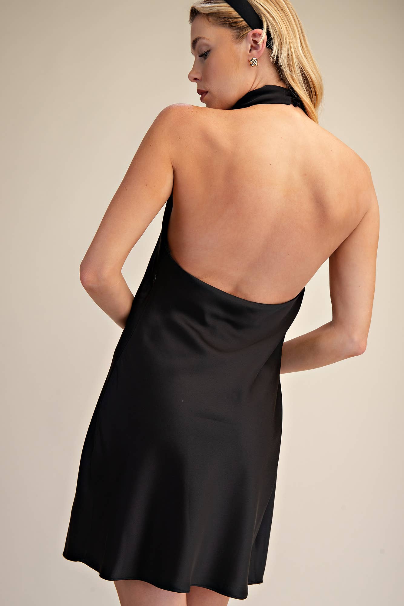 Cowl Mock Neck Sleeveless Satin Mini Dress