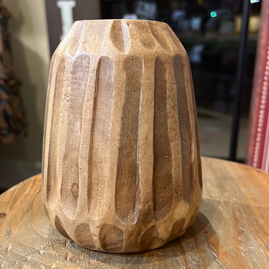 Wooden Carved Stripe Vase.