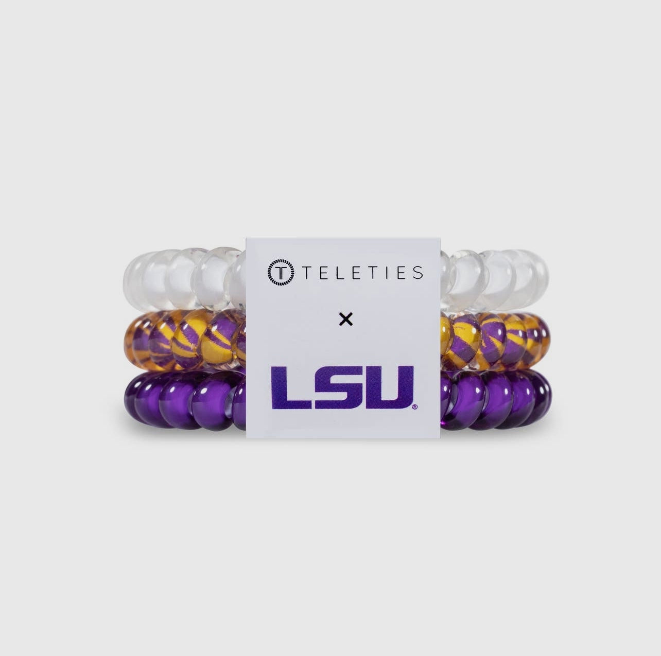 3-pack of Louisiana State University Collegiate Teleties with gold and purple.