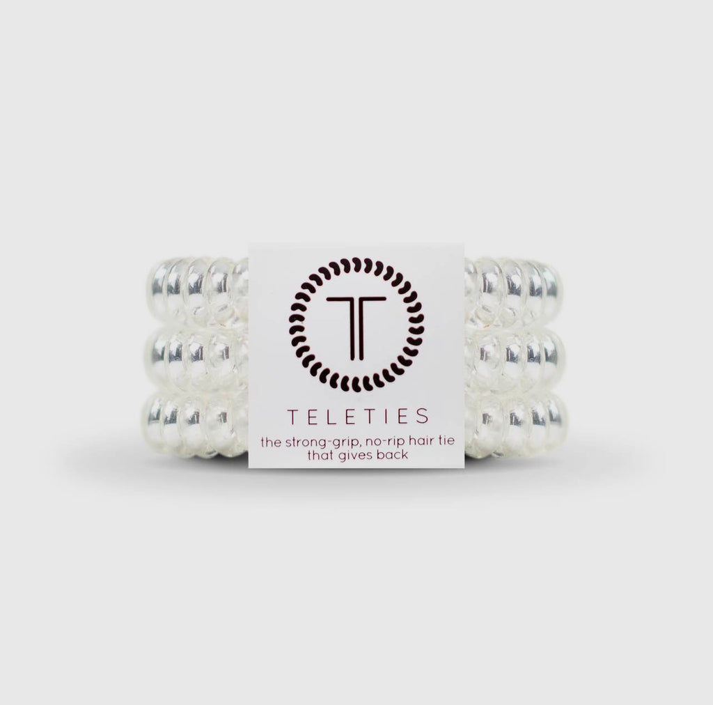 Crystal clear teletie hair ties.