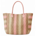 Hana - Multi Color Stripe Pattern Natural Brown Straw Tote Bag