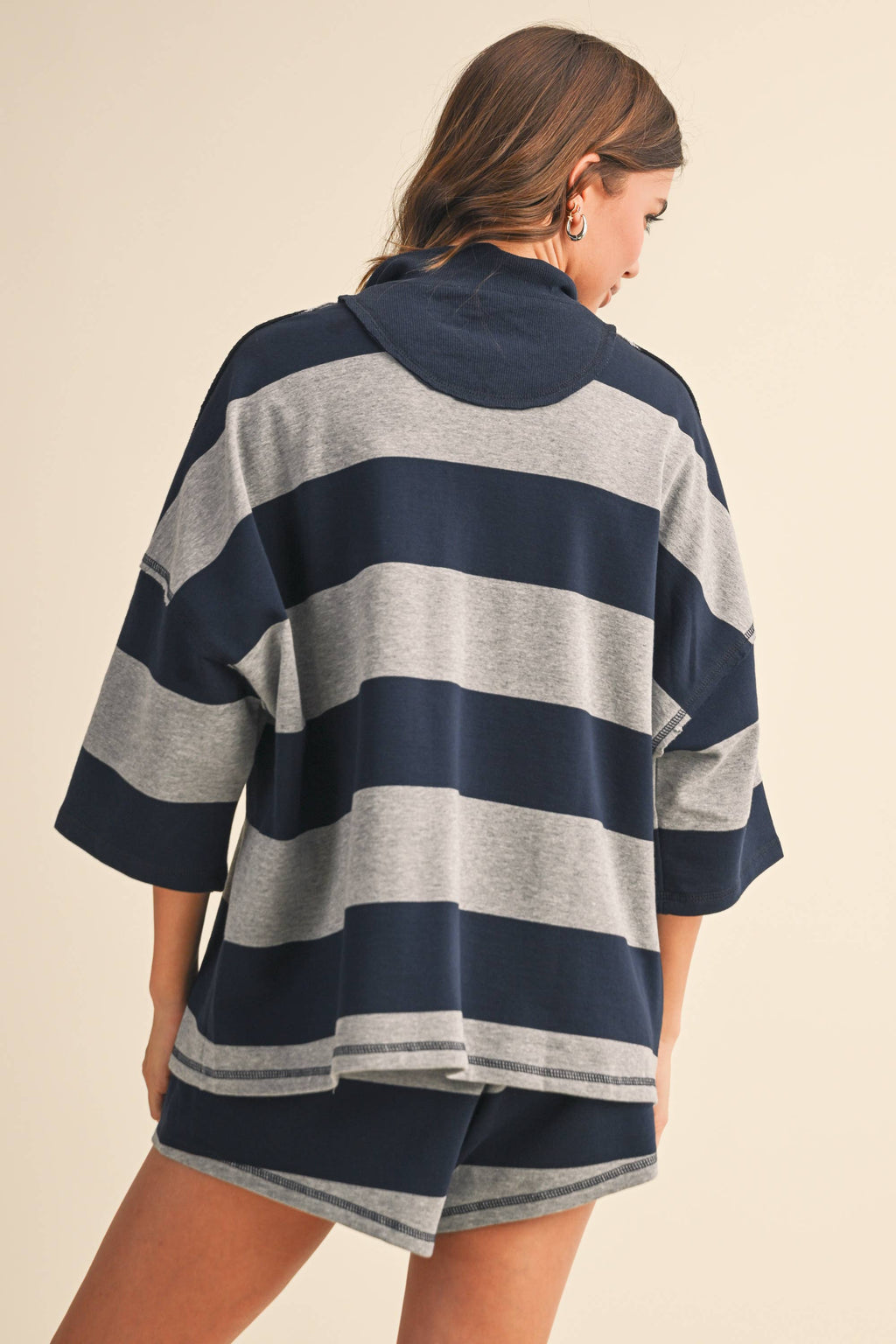 STRIPED ZIP UP OVERSIZED TOP AND SHORTS SET