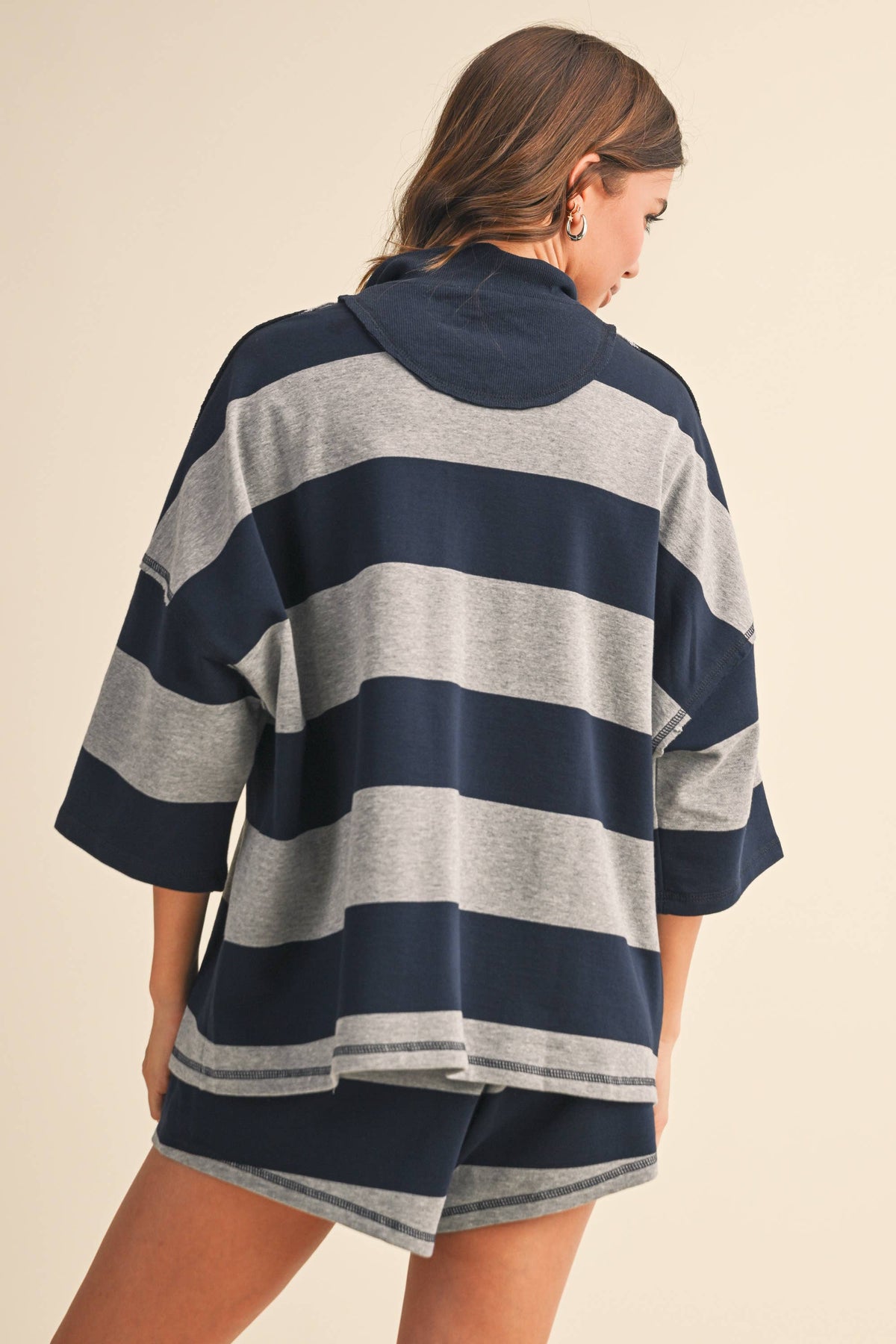 STRIPED ZIP UP OVERSIZED TOP AND SHORTS SET