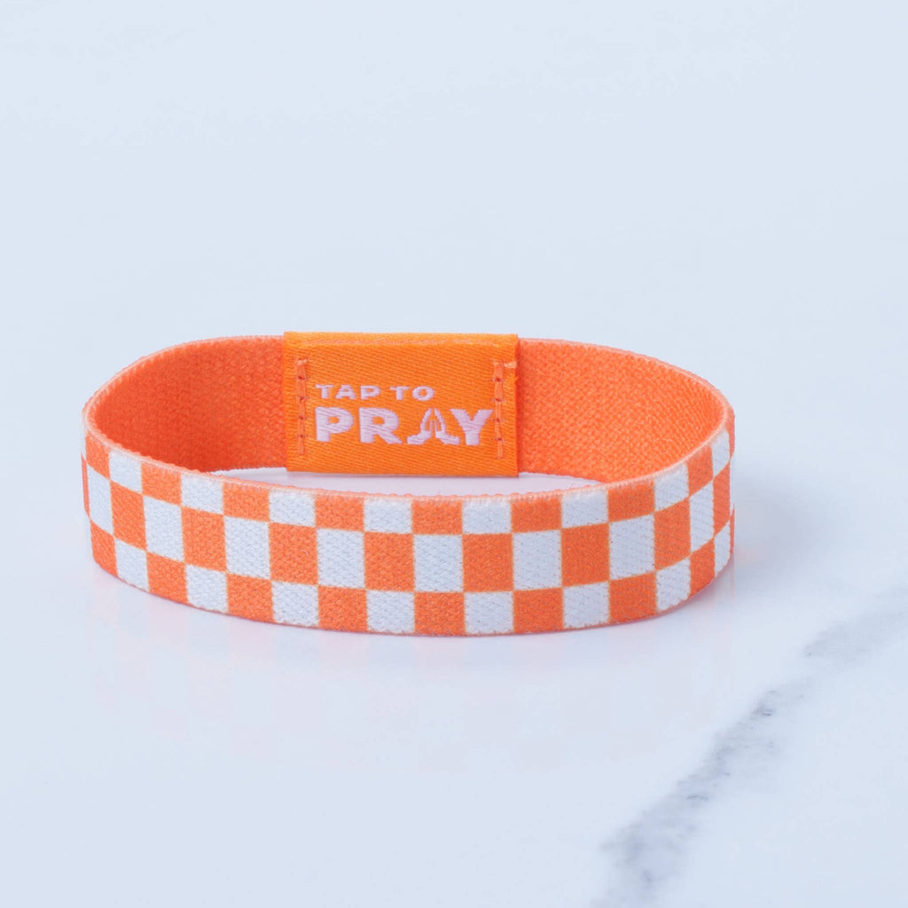 Versible - Tap To Pray™ Wristbands - Orange & White Checkers