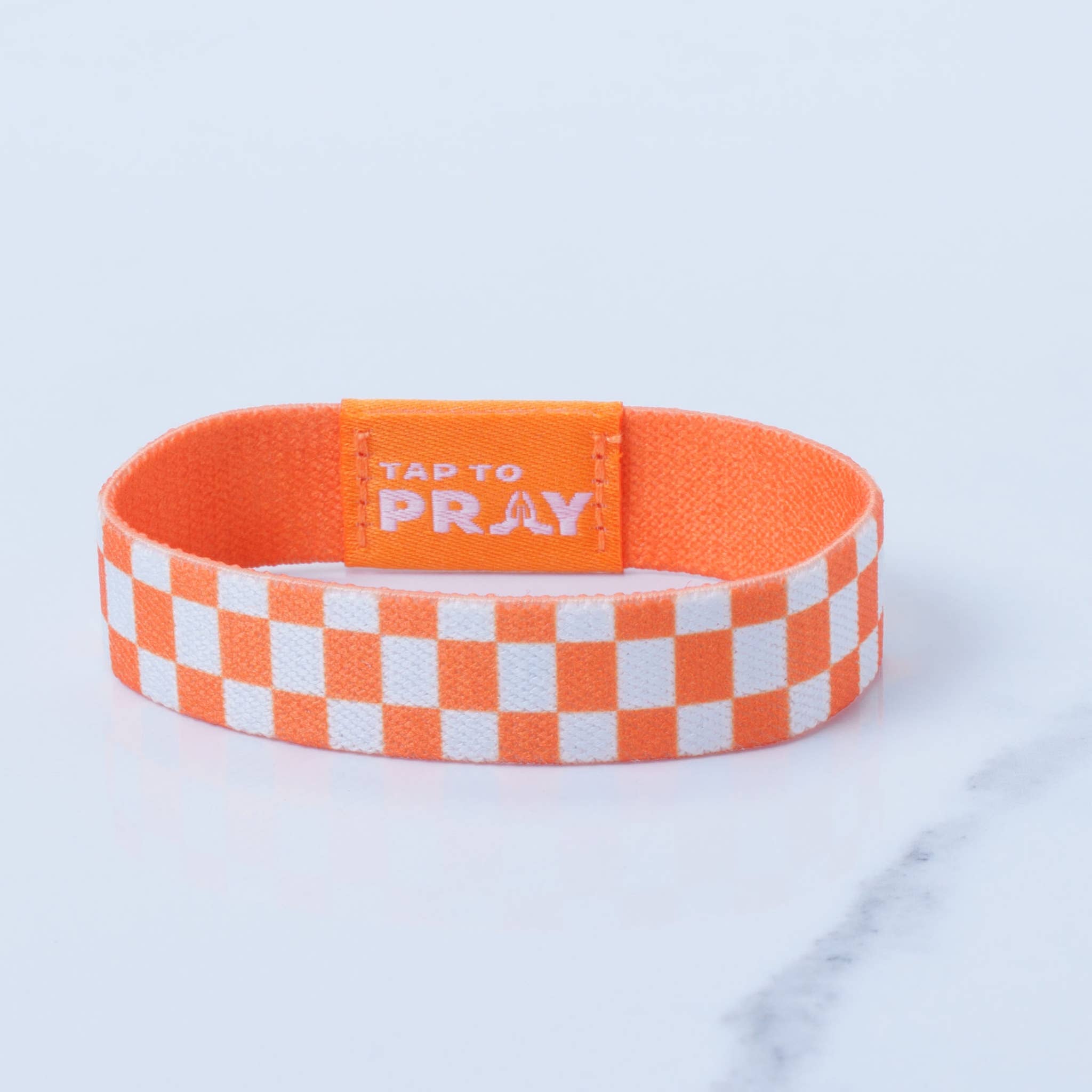 Versible - Tap To Pray™ Wristbands - Orange & White Checkers