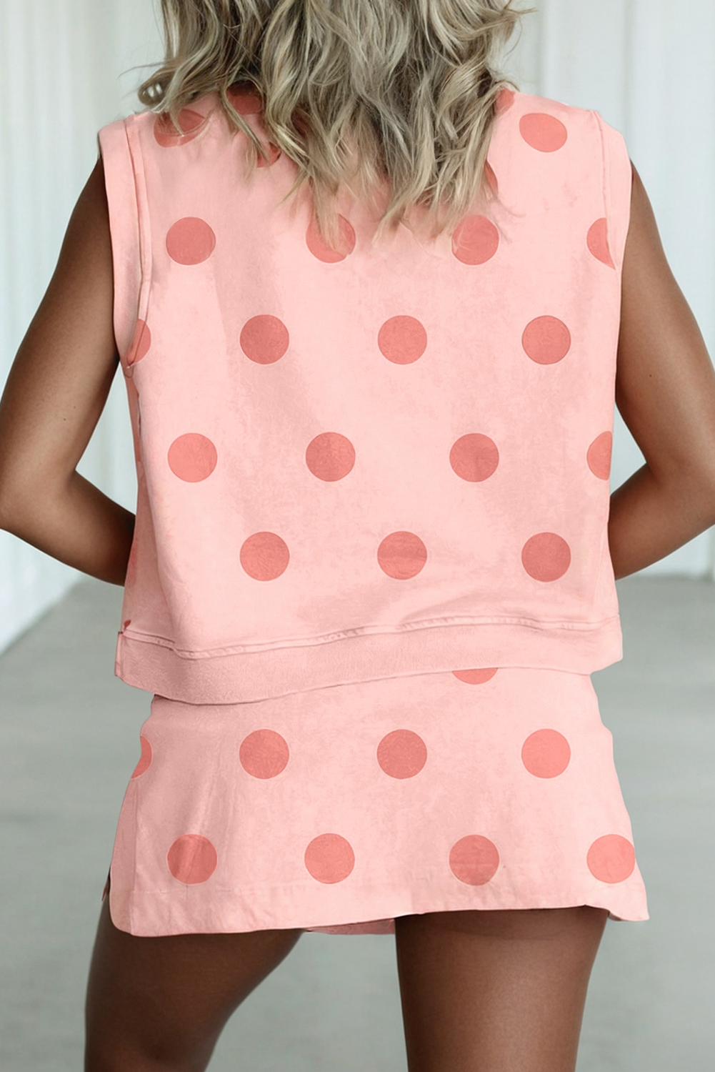 LA Society - LAS Ribbed Trim Polka Dot Tank Split Mini Skort Set(S-4X)