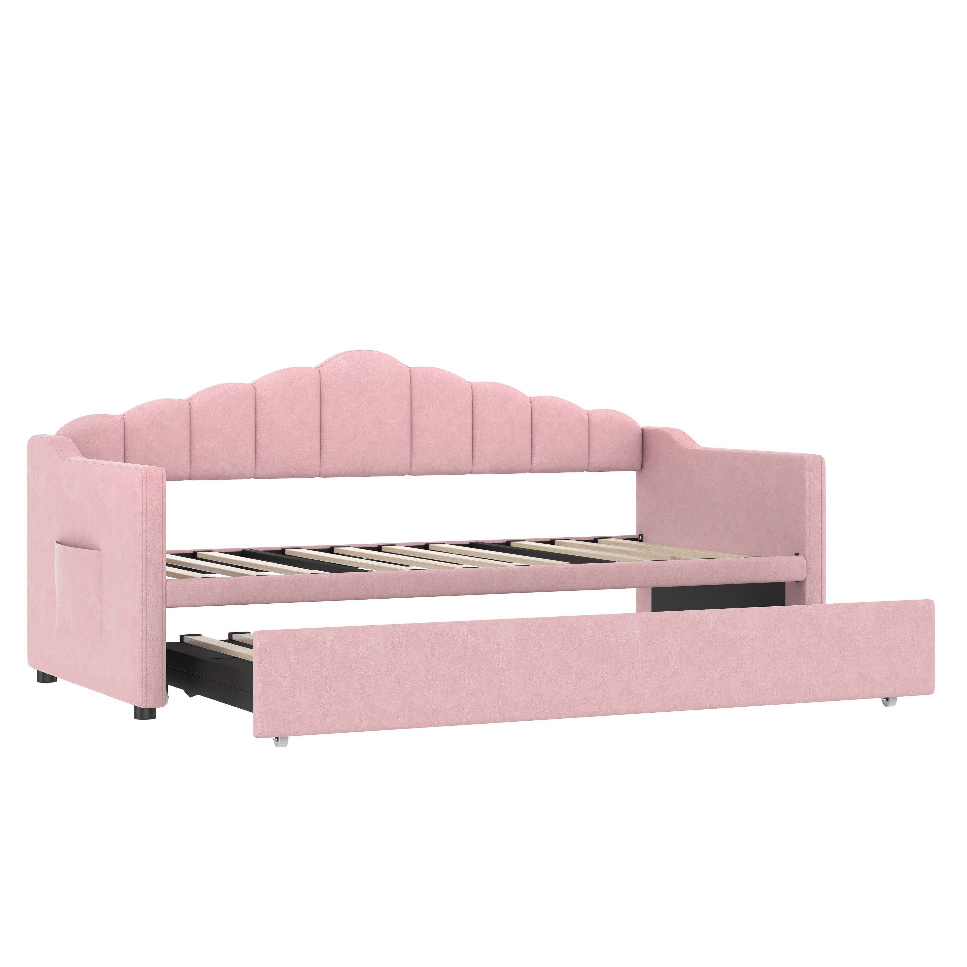 39F Inc. - Velvet Daybed with Pop Up Trundle USB Twin Beige/Pink