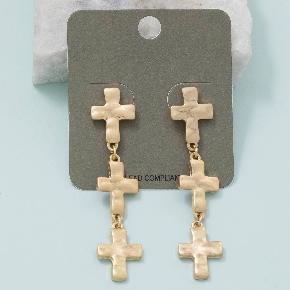 Vintage Metallic Cross Chain Dangle Earrings