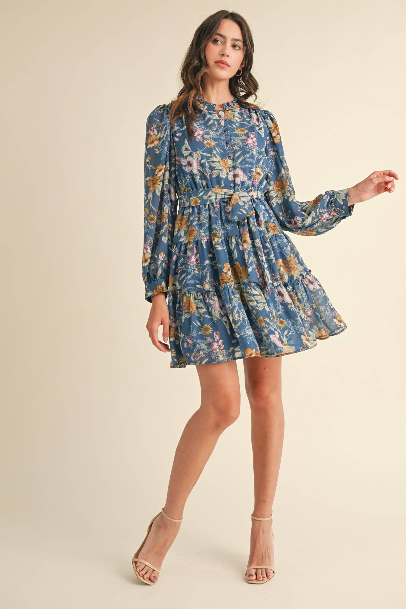 EXCLUSIVE PRINT PUFF SLEEVE BUTTON DOWN MINI DRESS