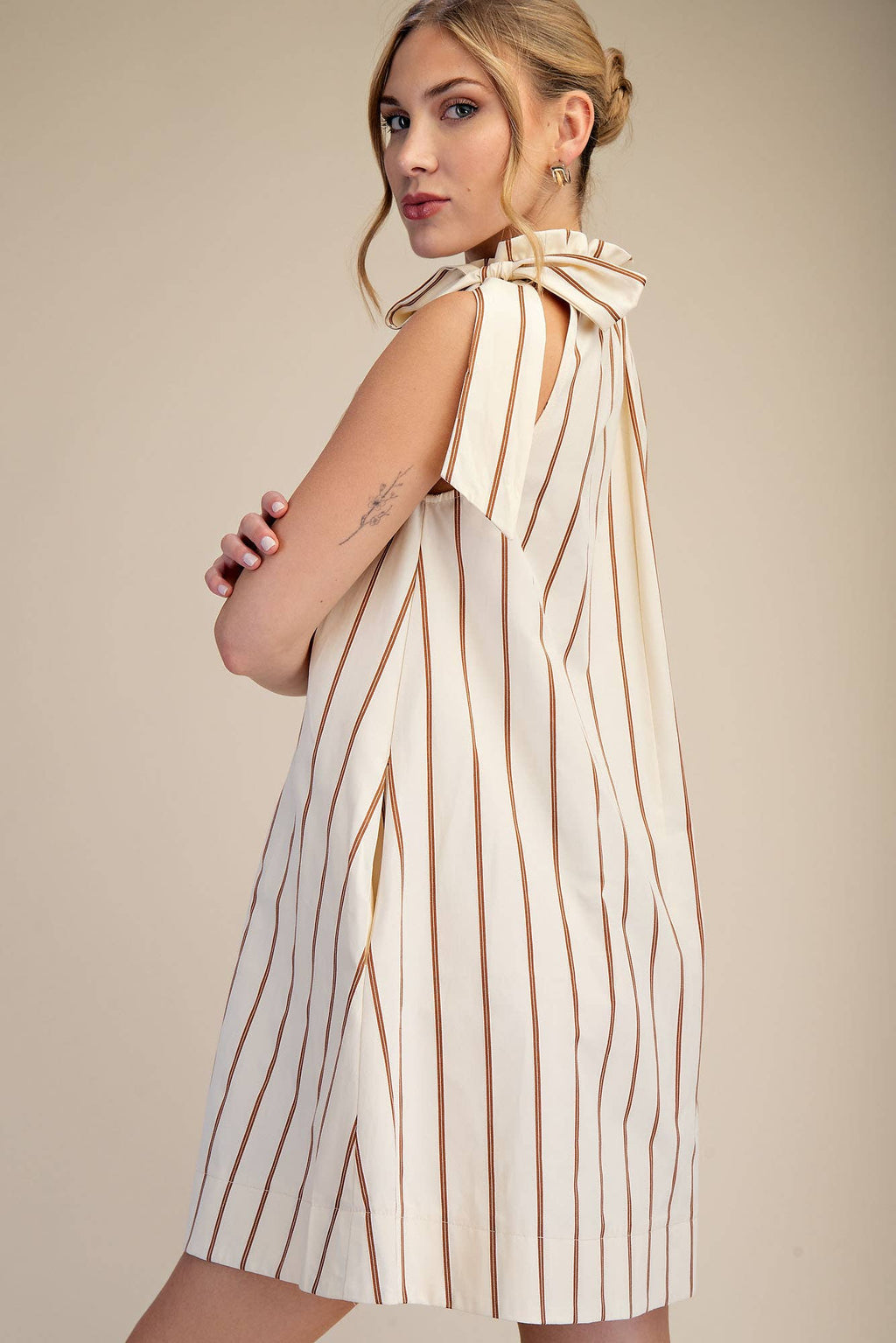 Ruffle Neck Tie Sleeveless Mini Dress