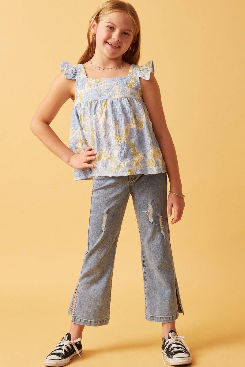Hayden LA - Girls Textured Floral Button Back Ruffle Tank