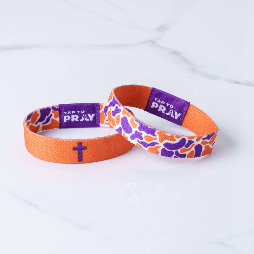 Versible - Tap To Pray™ Wristbands - Team Camo - Orange & Purple