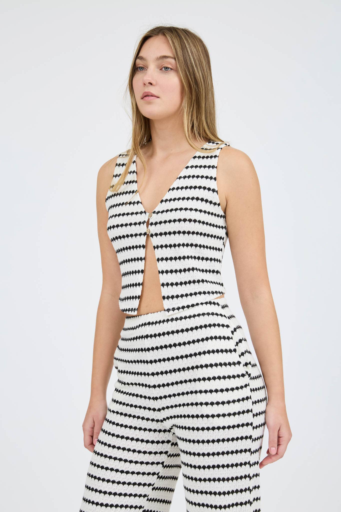 Blu Pepper - STRIPE KNIT VEST TOP AND WIDE LEG BOTTOMS SET