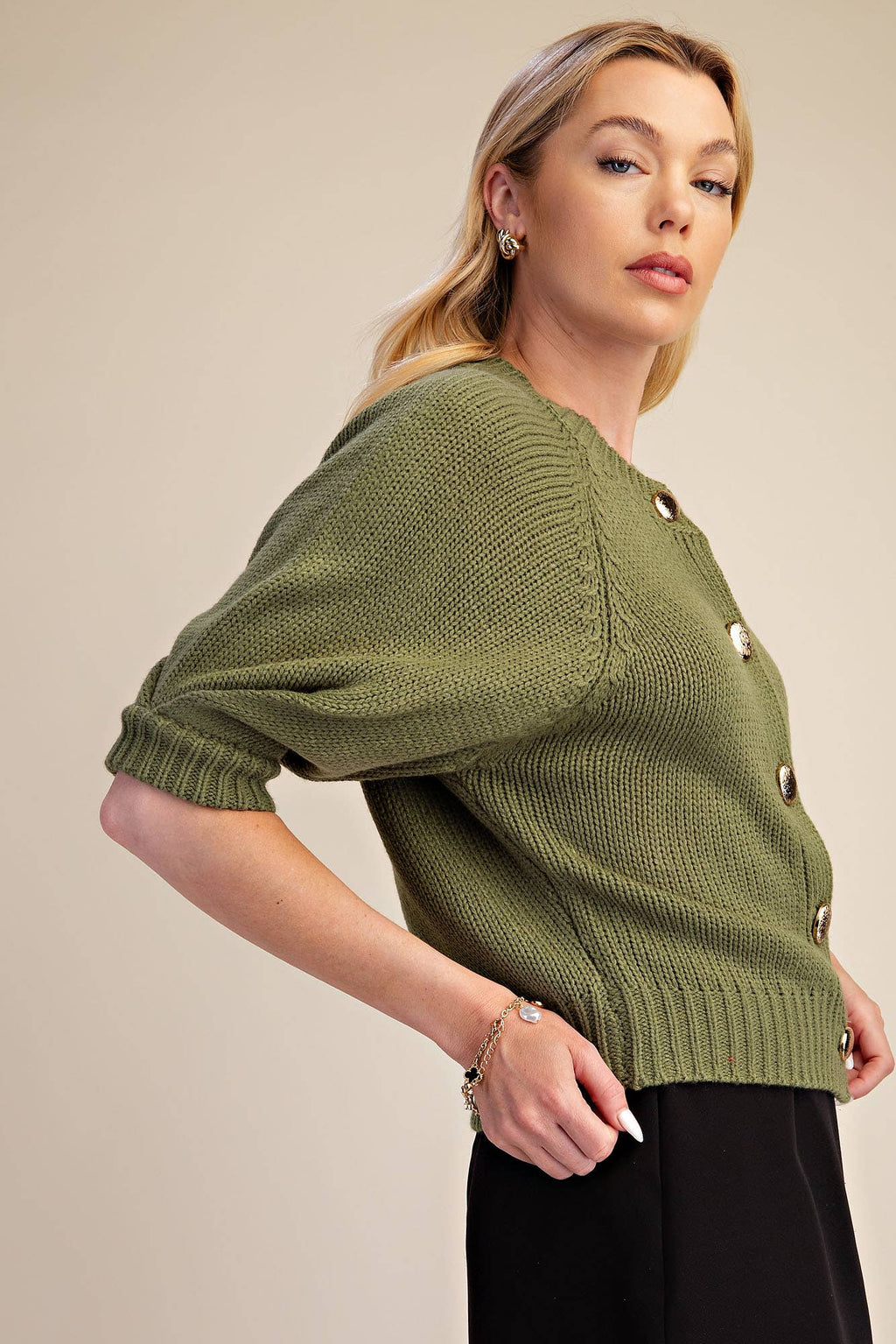 Glam - Puff Sleeve Sweater Cardigan