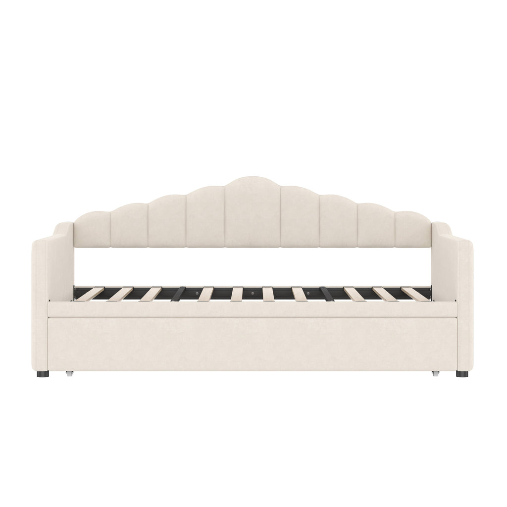 39F Inc. - Velvet Daybed with Pop Up Trundle USB Twin Beige/Pink