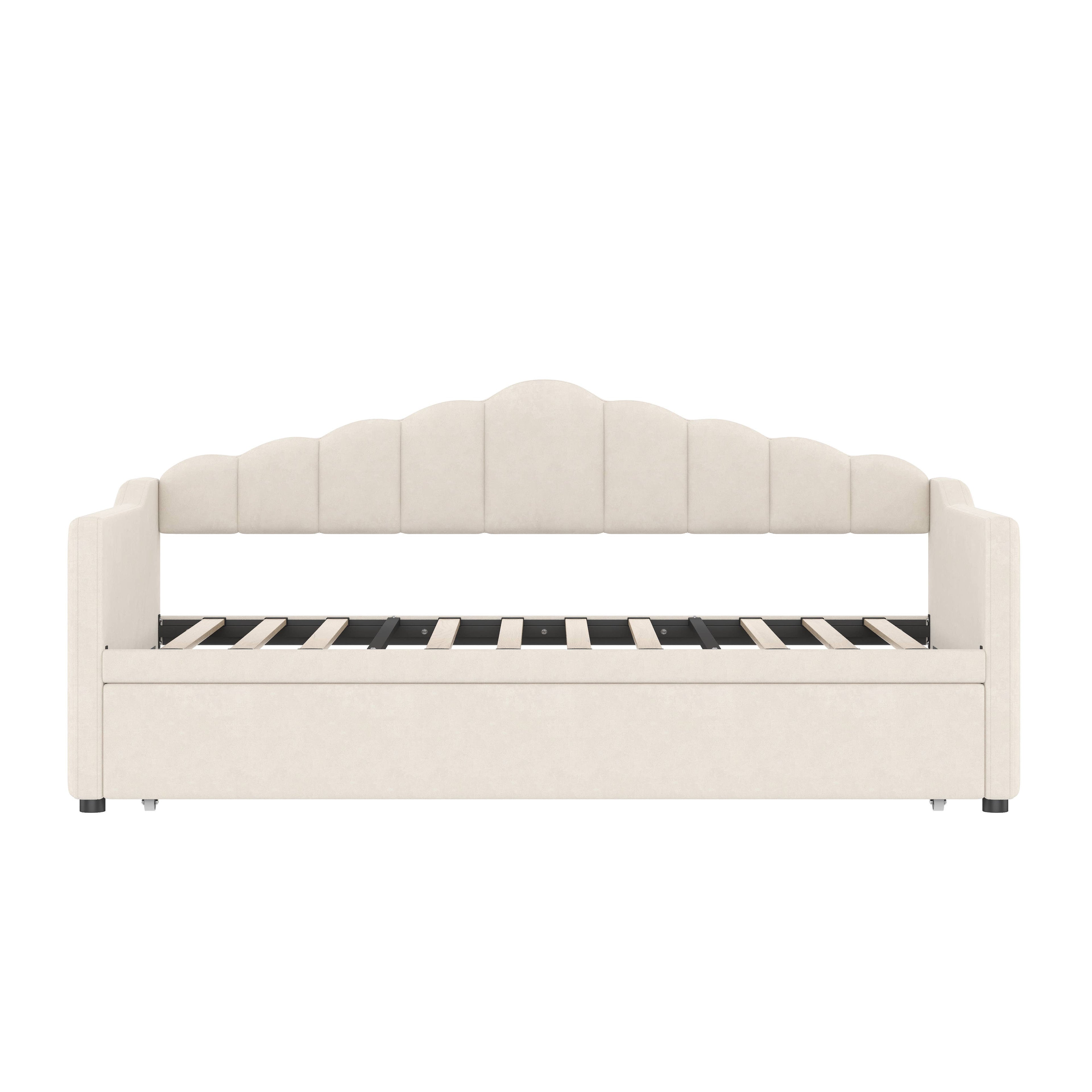 39F Inc. - Velvet Daybed with Pop Up Trundle USB Twin Beige/Pink