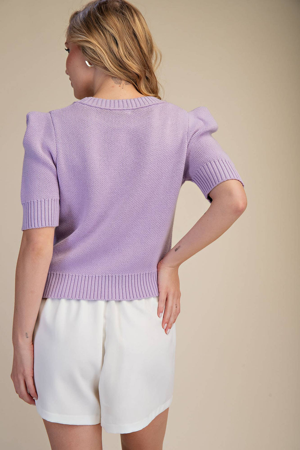 Round Neck Short Sleeve Sweater Knit Top