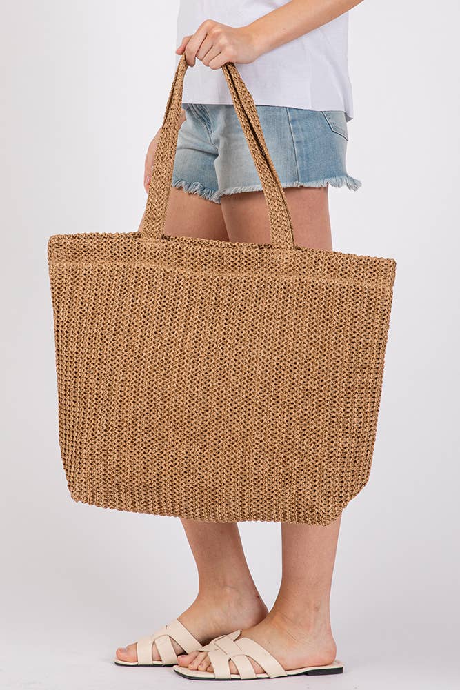 Solid Color Crochet Summer Straw Tote Bag