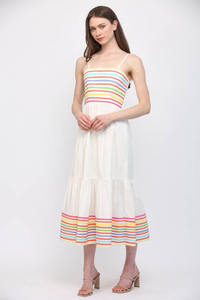 FATE - MULTI  COLOR STRIPE SPAGHETTI STRAP MIDI DRESS FD35886