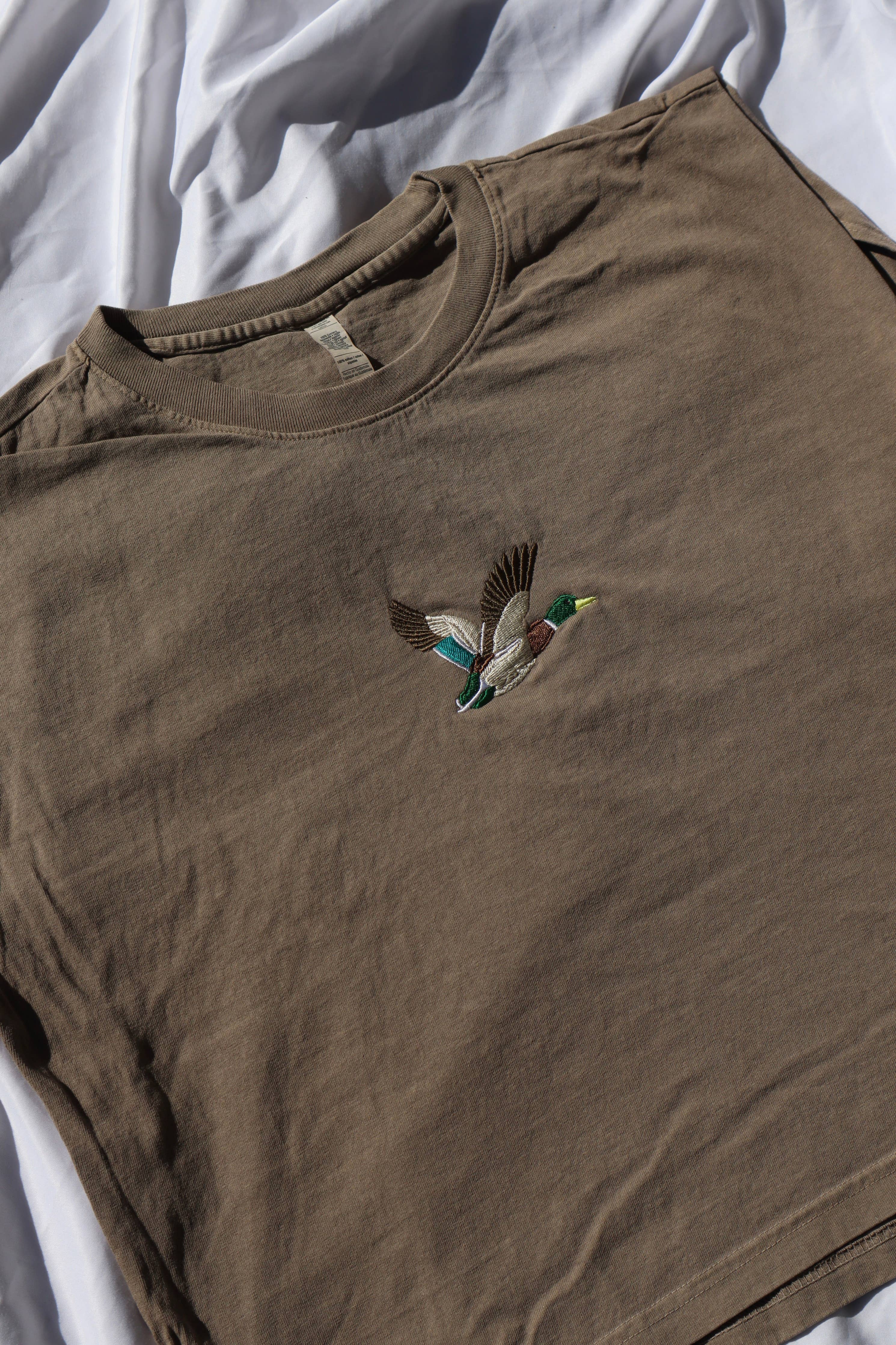 Embroidered Mallard Duck Cropped Muscle Tee