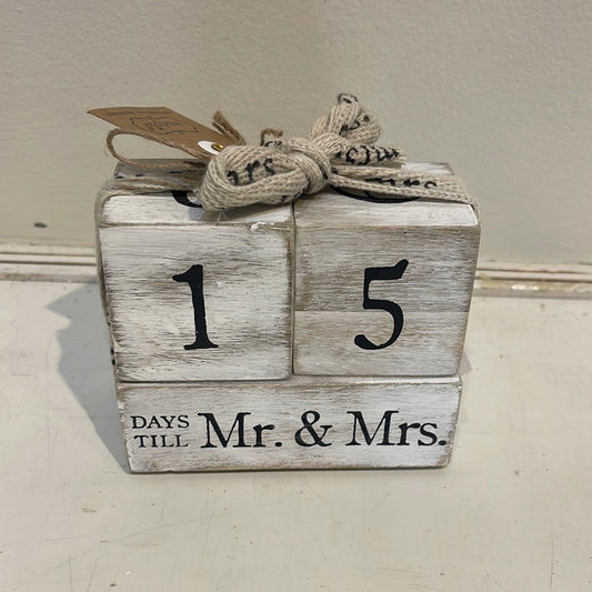 Whitewashed wooden Mr. & Mrs. Countdown Block Set.
