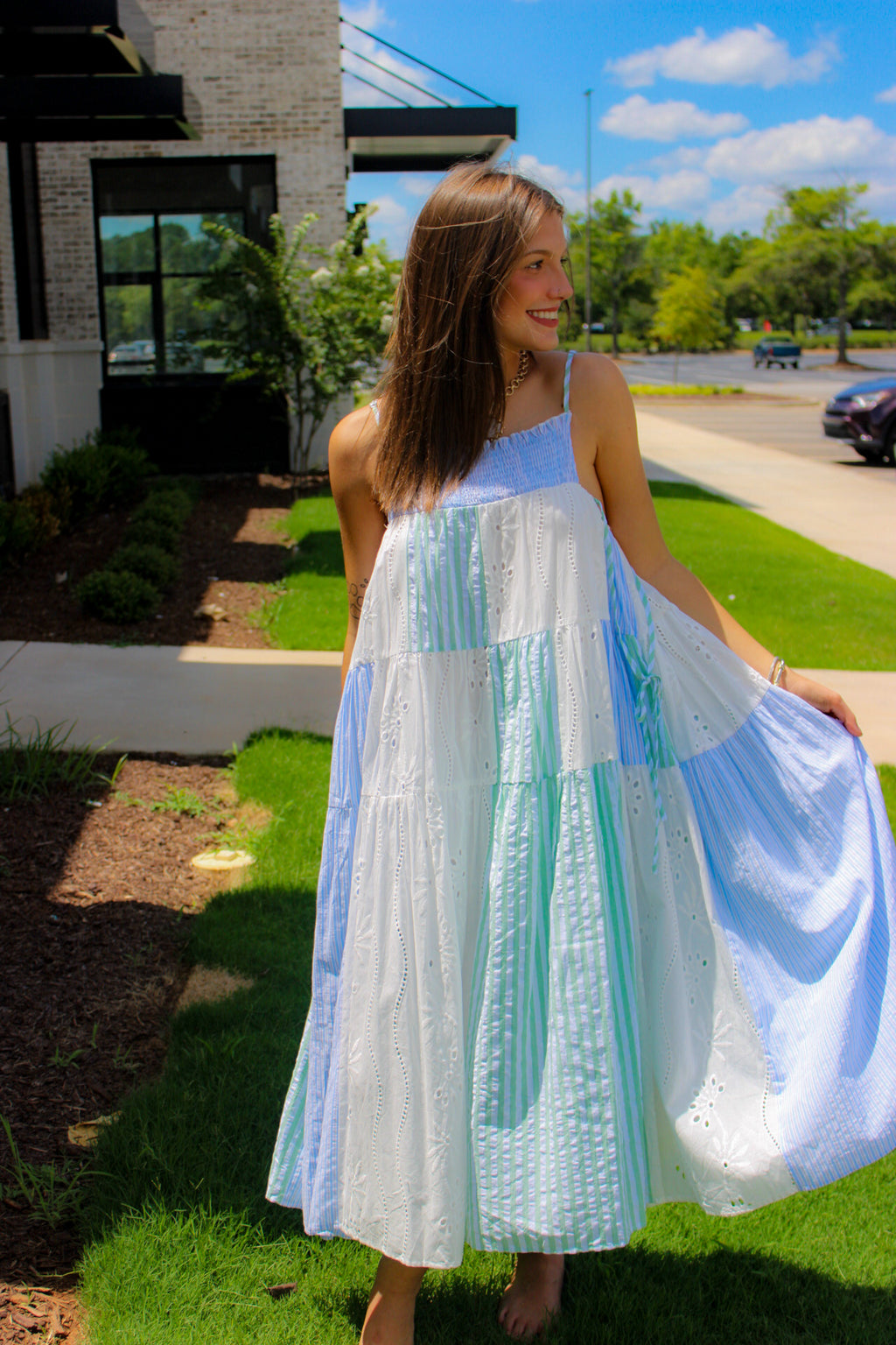 Patchwork Tiered Midi Dress