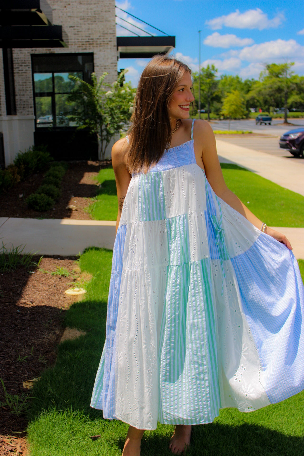 Patchwork Tiered Midi Dress