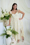 Blu Pepper - FLORAL EYELET PATTERN FRONT SLIT CORSET MIDI DRESS