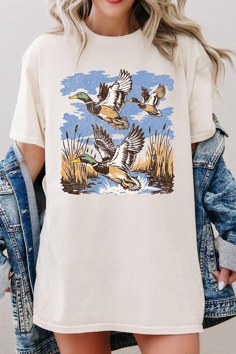 Flying Mallard Ducks Graphic Heavy Cotton Tee