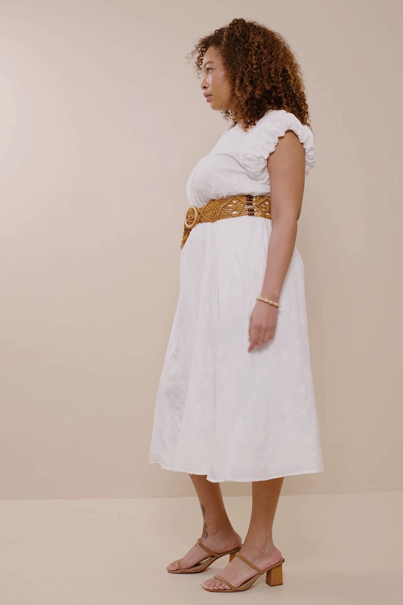 Womens Flocked Floral Bubble Sleeve Dress