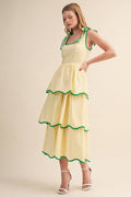 CONTRAST BINDING TIERED MIDI DRESS