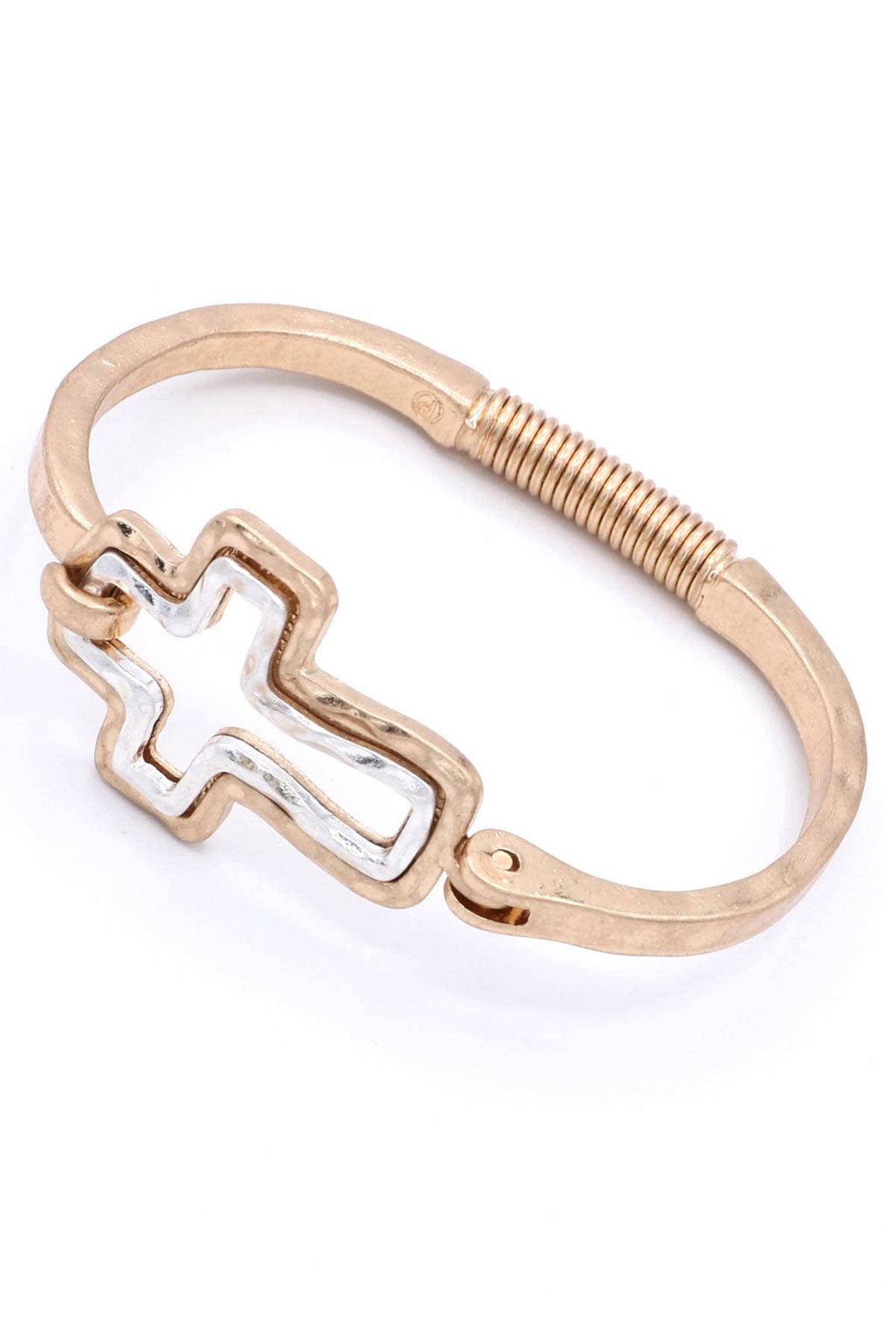 Mint & Shine - Minimalist Cross Cut-Out Hammered Metal Bangle Bracelet