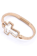 Mint & Shine - Minimalist Cross Cut-Out Hammered Metal Bangle Bracelet