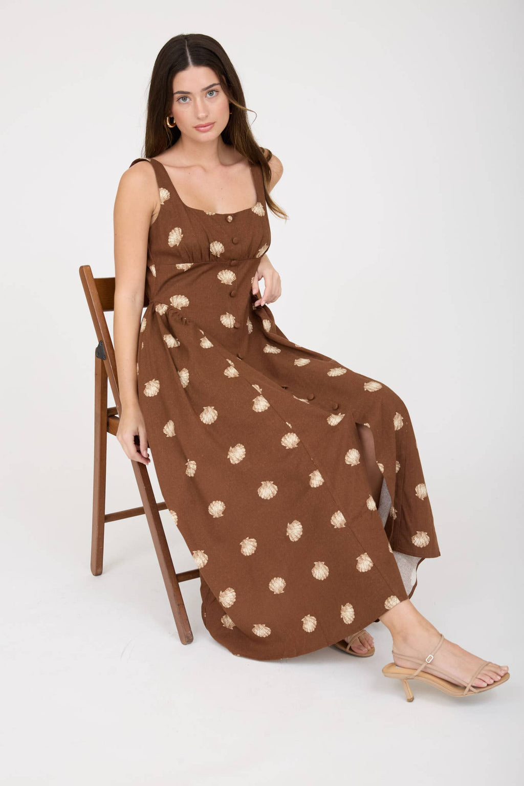 Blu Pepper - SEASHELL PRINT BUTTON DOWN SLEEVELESS MIDI DRESS