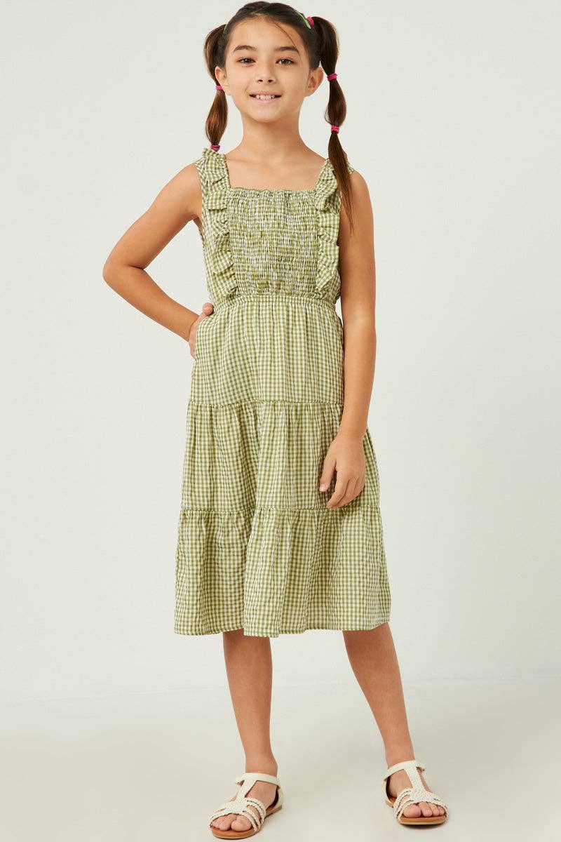 Girls Sleeveless Smocked Detail Ruffled Tiered Dress
